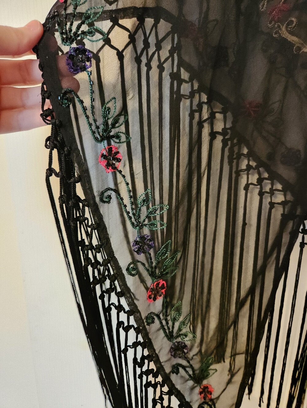 Reaction by Kenneth Cole, Black Floral Embroidered Fringe Shawl - Picture 3 of 6